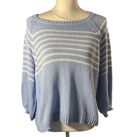 Wooden Ships Sweaters - Wooden Ships Powder Blue Breton Striped Crew Cotton Sweater